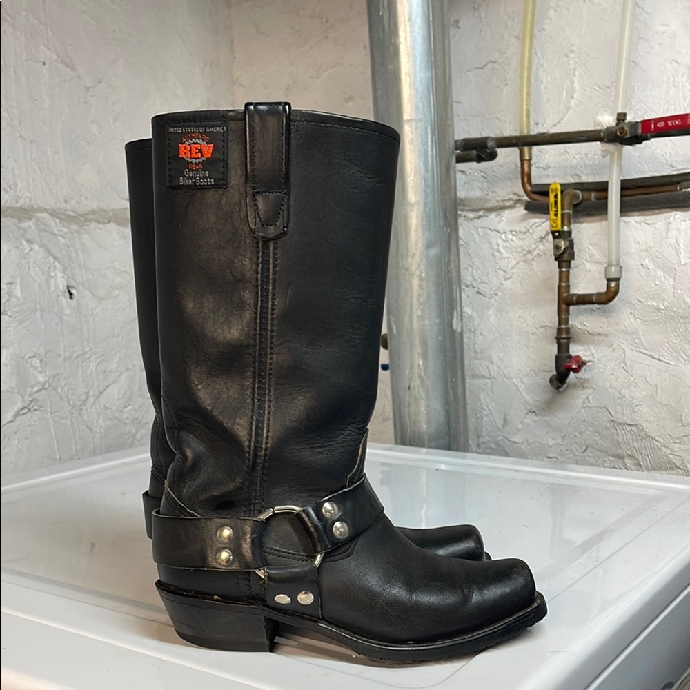 Ladies Black Leather Biker Boots
